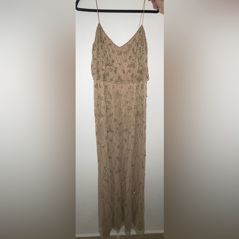 Adrianna Papel Sequined Gown with spaghetti straps Embellished Flowers - Picture 2 of 3